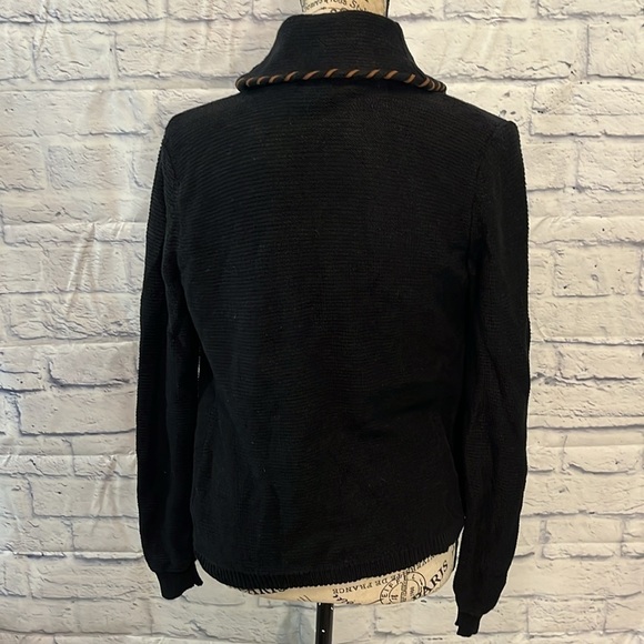 LRL Wrap Cardigan Sweater Linen Blend Concho Button Faux Leather Trim Size XS - Picture 6 of 12